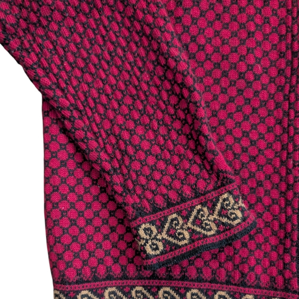 SKJÆVELAND Norway 100% Pure Wool Cardigan | Pewter Hooks | Red Nordic Heart MED - Picture 11 of 13